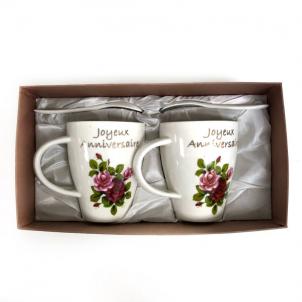 Set Of 2 Joyeux Anniversaire With Spoons Mug