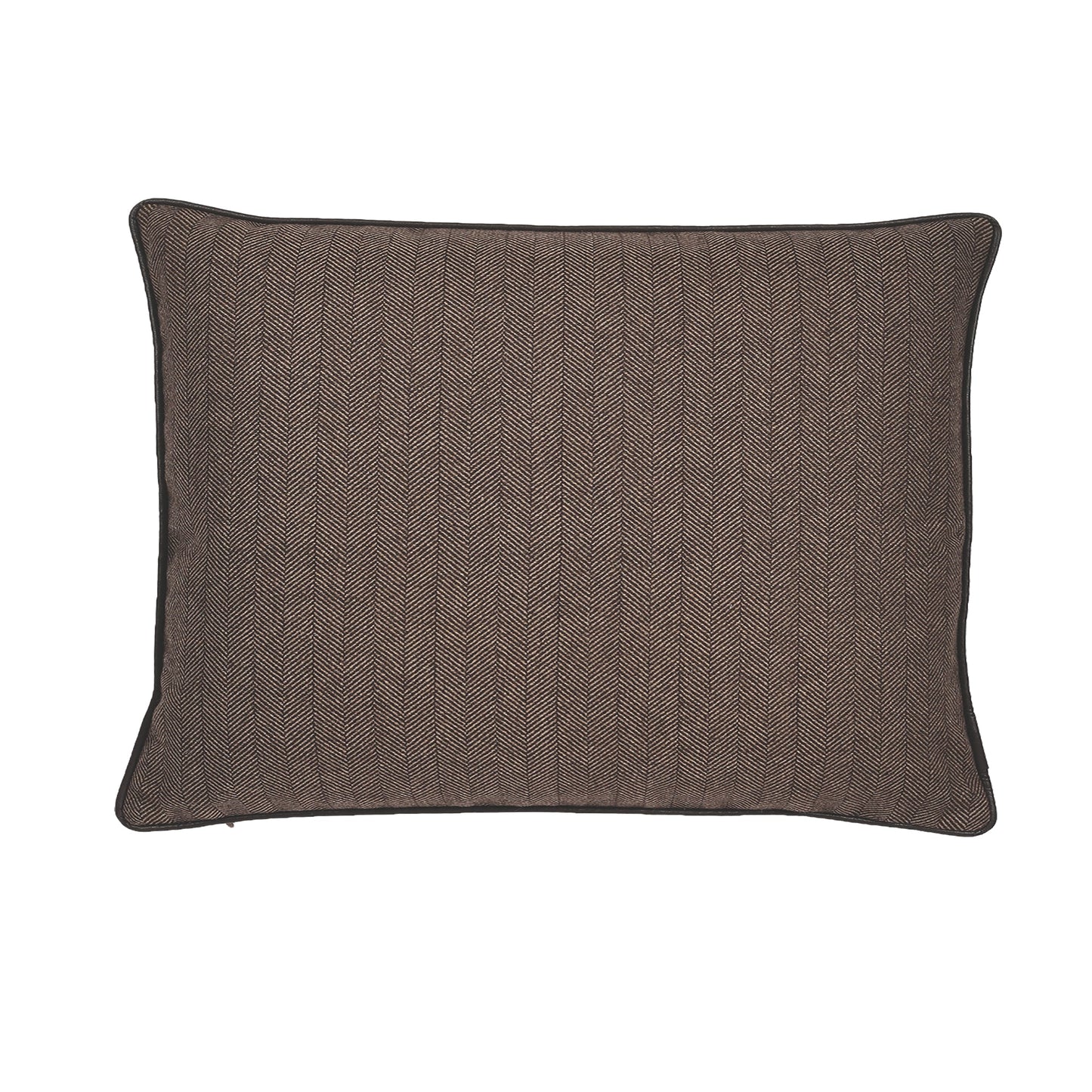 Dark Brown Herringbone Texture With Pu Piping With Feather Down Insert Lumbar Pillow