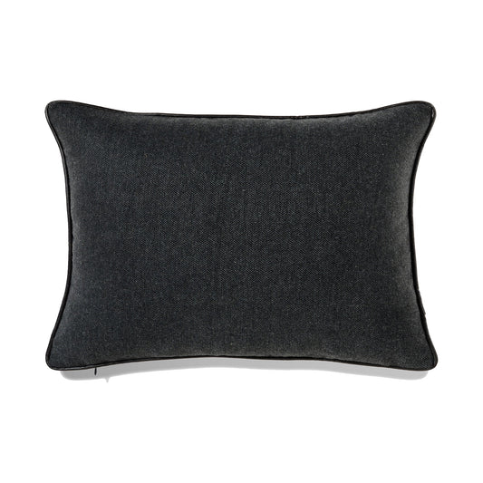 Dark Gray Herringbone Texture With Pu Piping With Feather Down Insert Lumbar Pillow