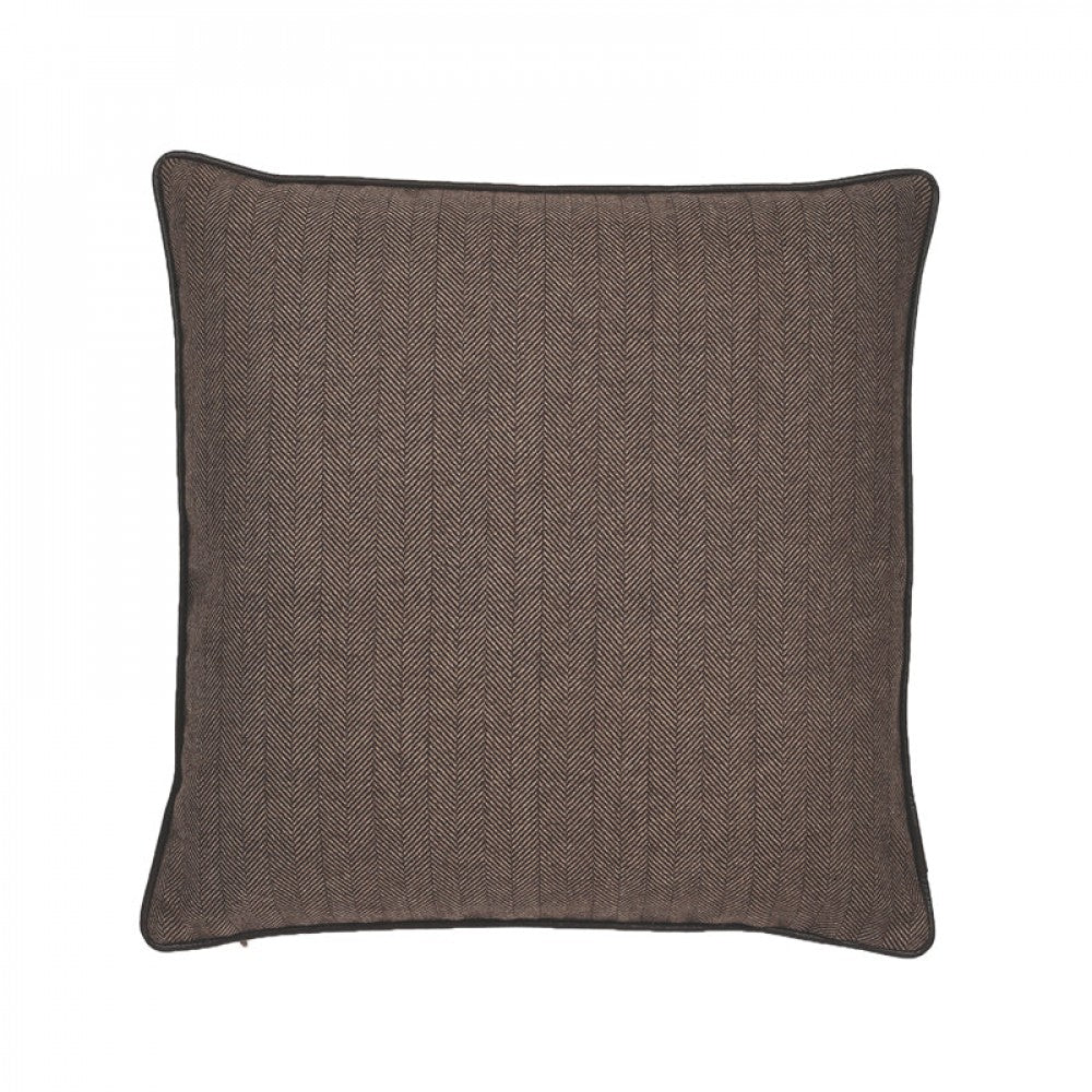 Dark Brown Herringbone Texture With Pu Pipingwith Featherdown Insert Pillow