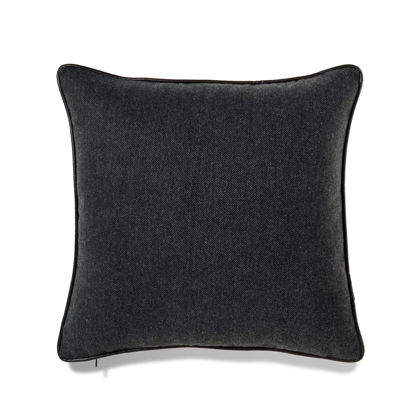 Dark Gray Herringbone Texture With Pu Pipingwith Featherdown Insert Pillow