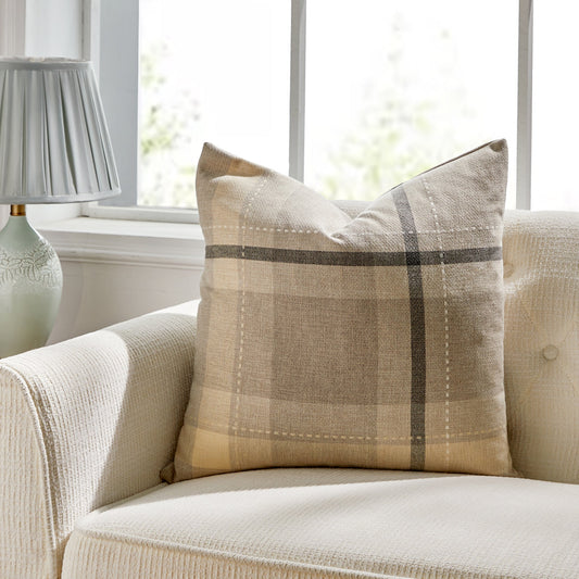 Manhattan Brown And Beige Check With Feather Down Insert Pillow