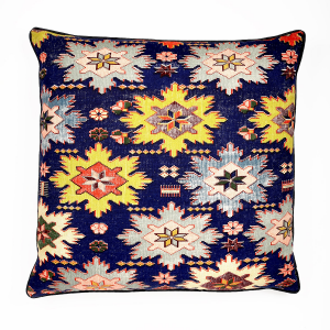 Colorful Patterns On Blue With Polyester Insert Throw Pillow