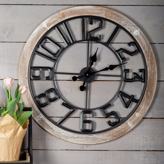 Washed White Wooden Frame With Black Metal Numbers Wall Clock