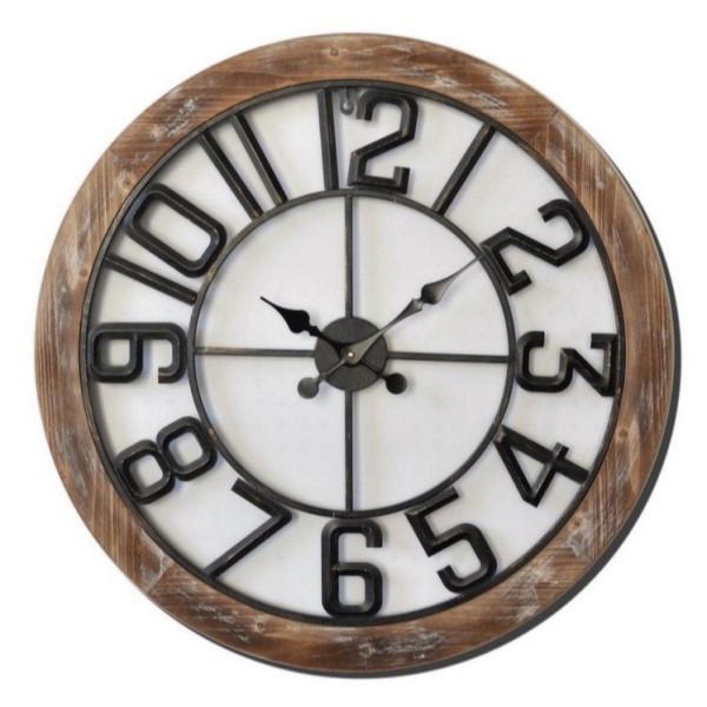 Washed White Wooden Frame With Black Metal Numbers Wall Clock