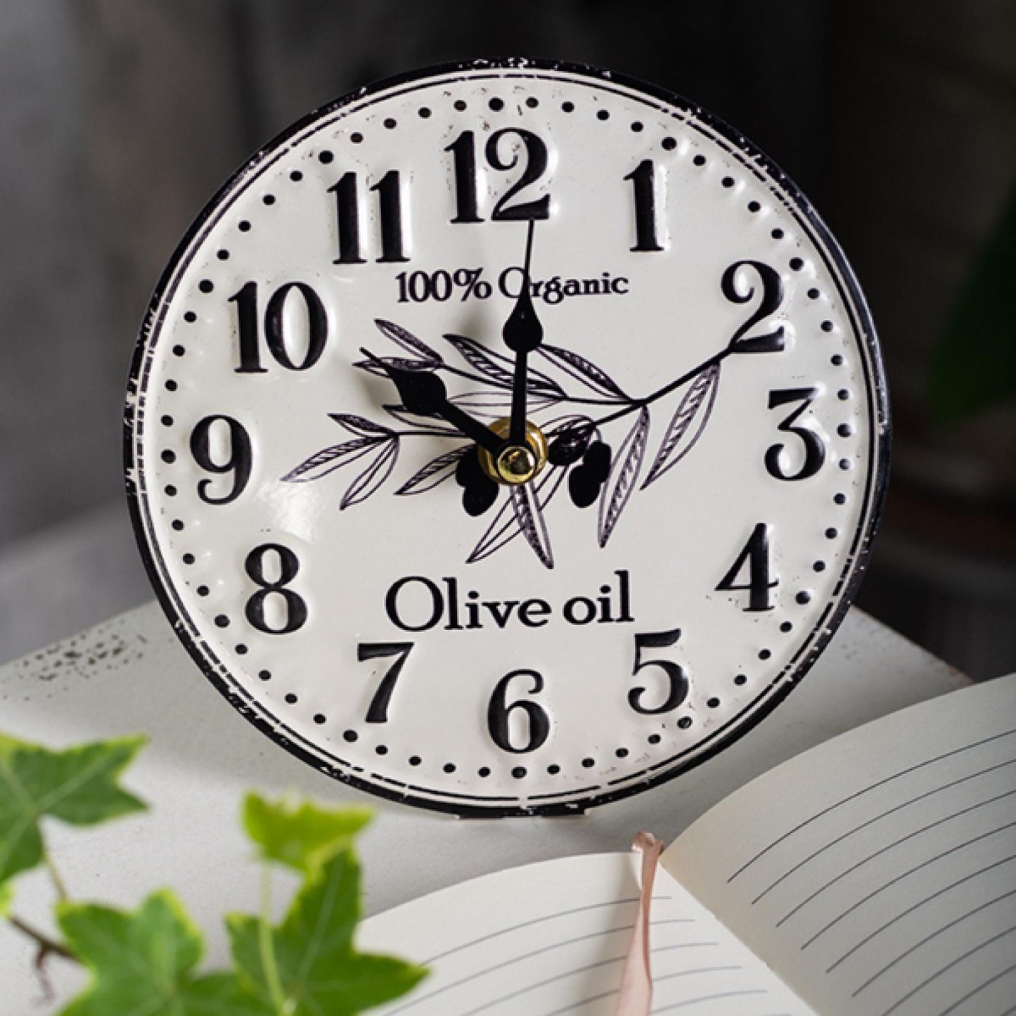 Antique White And Black Olive Oil Table Clock