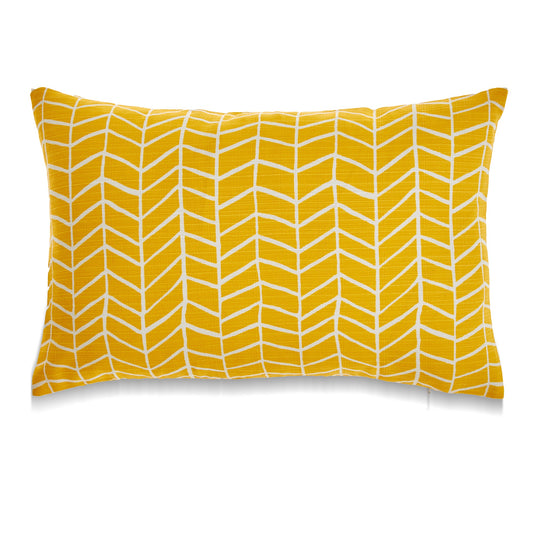 Bright Yellow And White Herringbone Pattern With Poly Insert Pillow