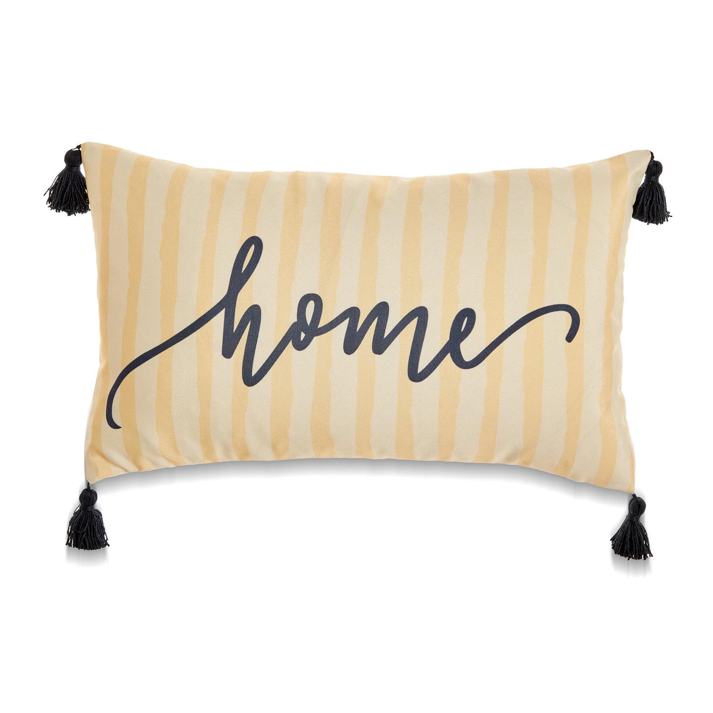 Yellow Stripes With Home And Black Tassels With Poly Insert Pillow