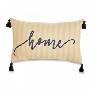 Yellow Stripes With Home And Black Tassels With Poly Insert Pillow