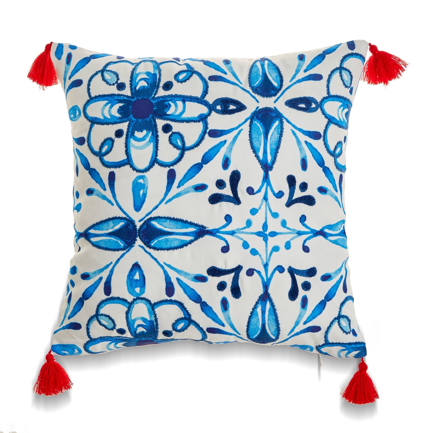 Fleur De Lis Pattern With Red Tassels And Poly Insert Pillow