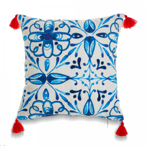 Fleur De Lis Pattern With Red Tassels And Poly Insert Pillow