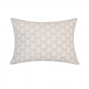 Greige With White Flowers And Feather Down Insert Pillow