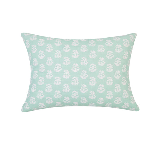 Green With White Flowers And Feather Down Insert Pillow