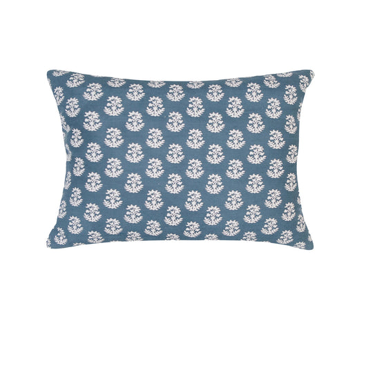 Navy Blue With White Flowers And Feather Down Insert Pillow