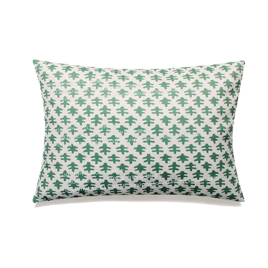 Green Oak Leaves On White Lumbar With Feather Down Insert Pillow