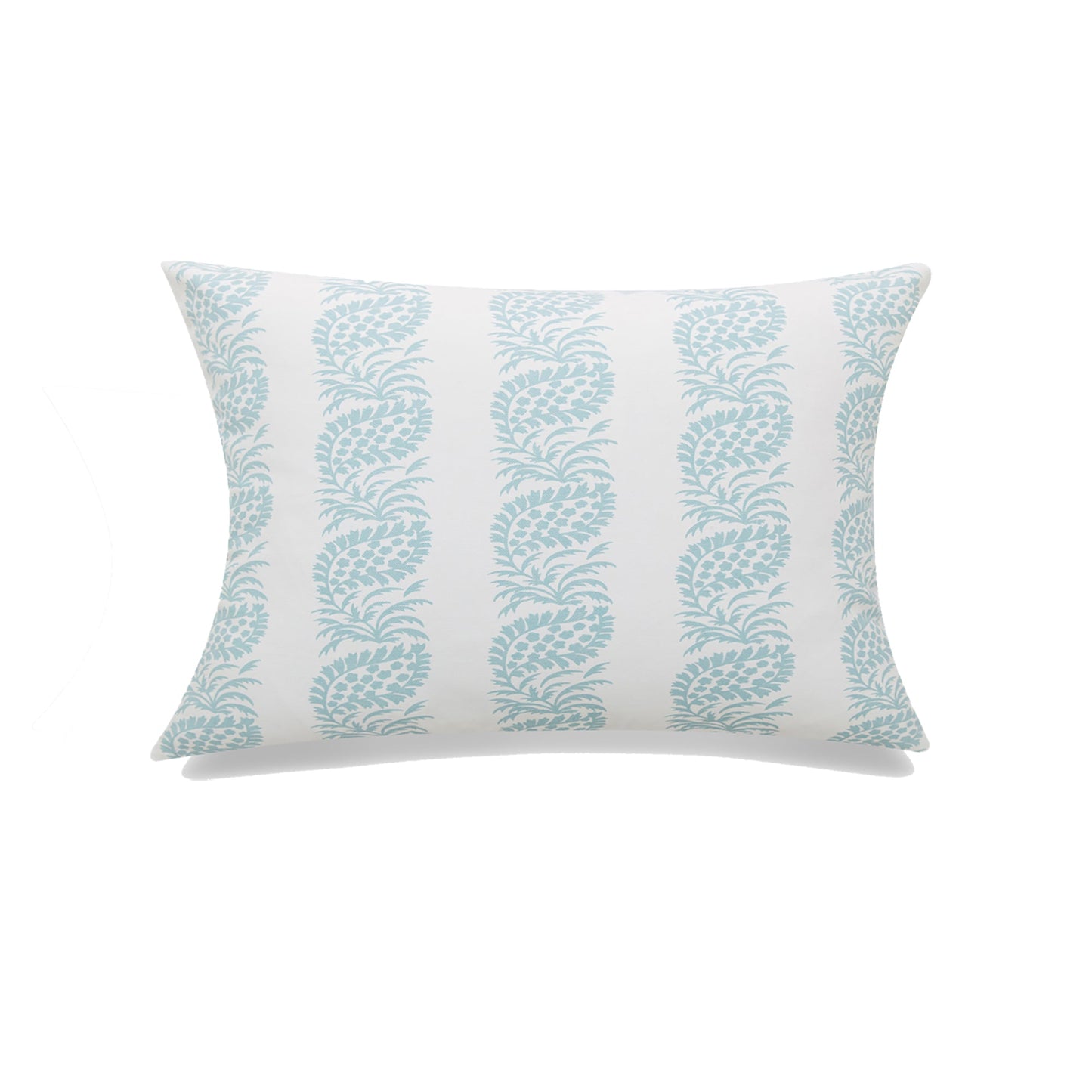 White With Blue Block Print And Feather Down Insert Pillow