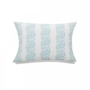 White With Blue Block Print And Feather Down Insert Pillow