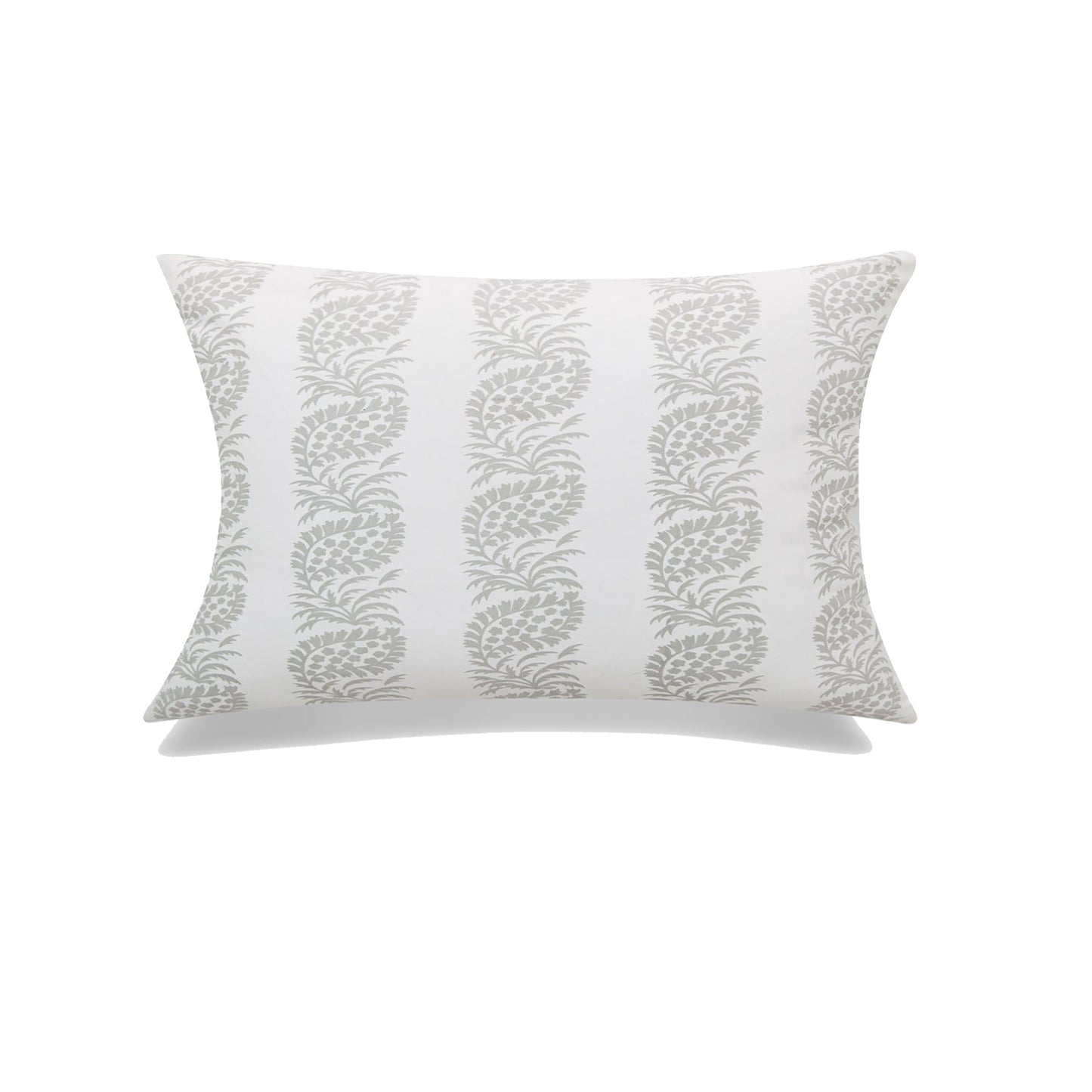 White With Greige Block Print And Feather Down Insert Pillow