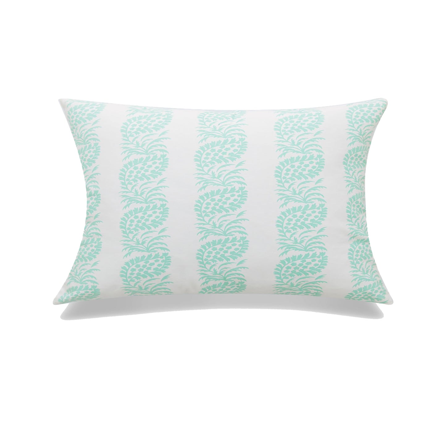 White With Mint Green Block Print And Feather Down Insert Pillow