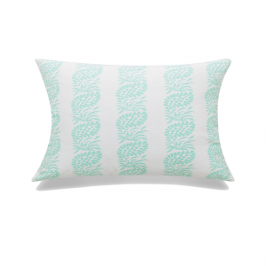 White With Mint Green Block Print And Feather Down Insert Pillow