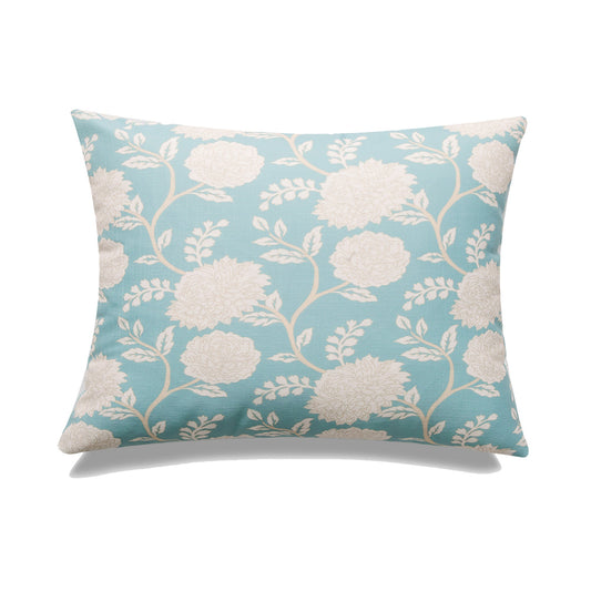 Blue With White Peonies And With Feather Down Insert Pillow