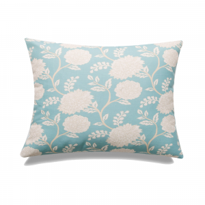 Blue With White Peonies And With Feather Down Insert Pillow