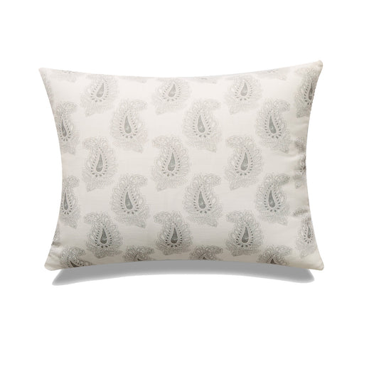 Greige With White Paisley Print And Feather Down Insert Pillow