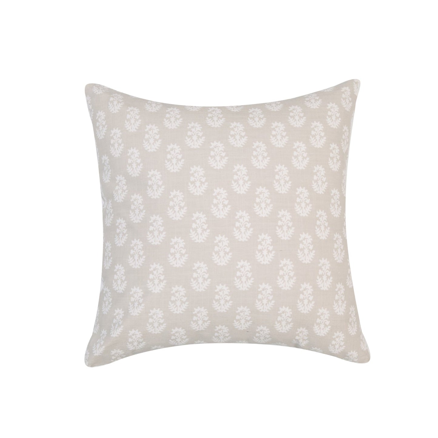 Square Greige With White Flowers And Feather Down Insert Pillow