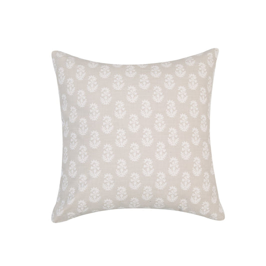 Square Greige With White Flowers And Feather Down Insert Pillow