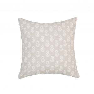 Square Greige With White Flowers And Feather Down Insert Pillow