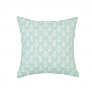 Square Green With White Flowers And Feather Down Insert Pillow