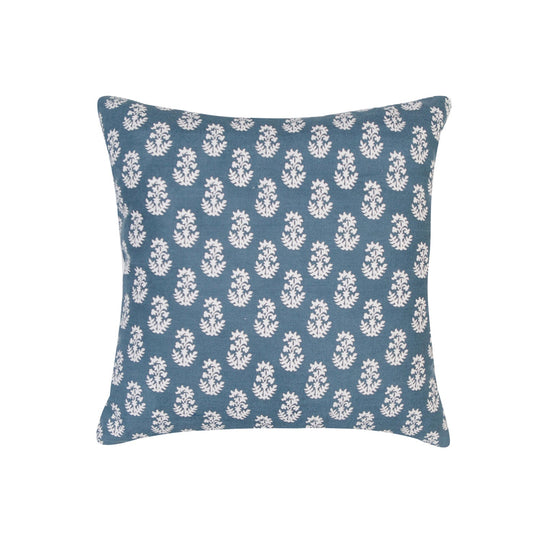 Square Navy Blue With White Flowers And Feather Down Insert Pillow