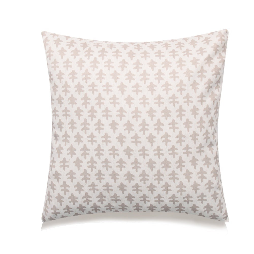 Greige Oak Leaves On White With Featherdown Insert Pillow