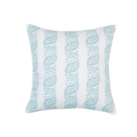 White With Blue Block Pattern And Feather Down Insert Pillow