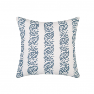 White With Navy Blue Block Pattern And Feather Down Insert Pillow