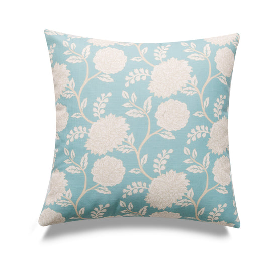 Square Blue With White Peonies And Featherdown Insert Pillow