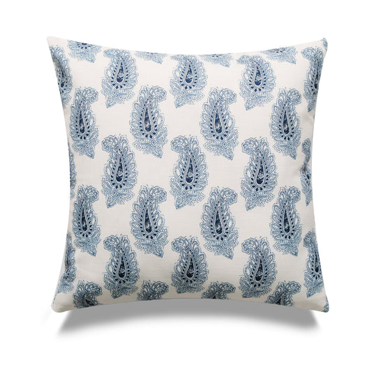 Square Navy Blue And White Paisley Print With Featherdown Insert Pillow