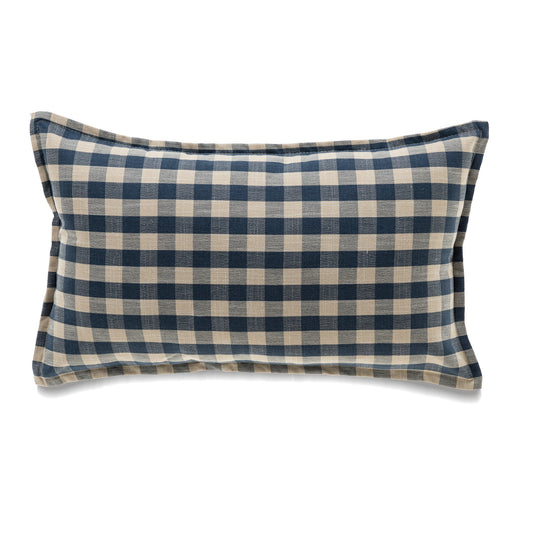 Indigo And Beige Buffalo Check With Feather Down Insert Pillow