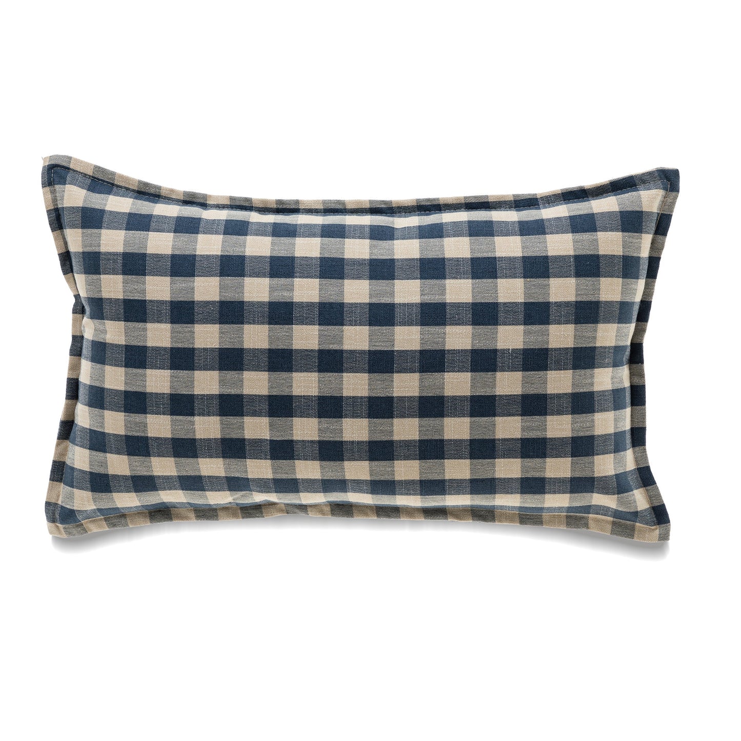 Indigo And Beige Buffalo Check With Microgel Feather-Like Insert Pillow