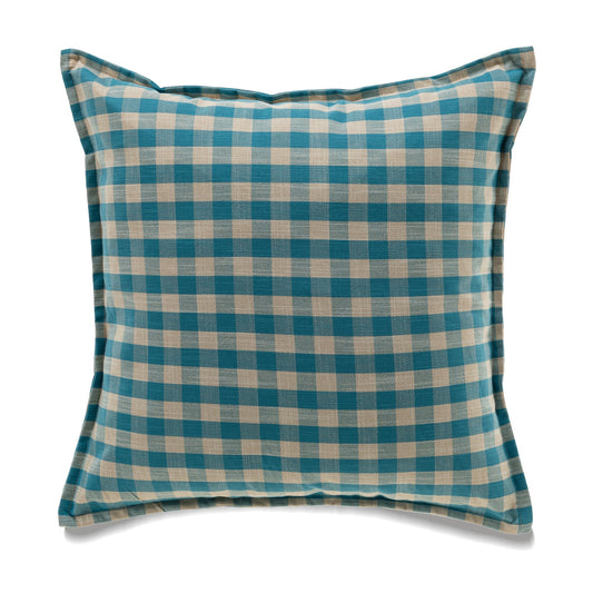 Square Blue And Beige Buffalo Check With Feather Down Insert Pillow