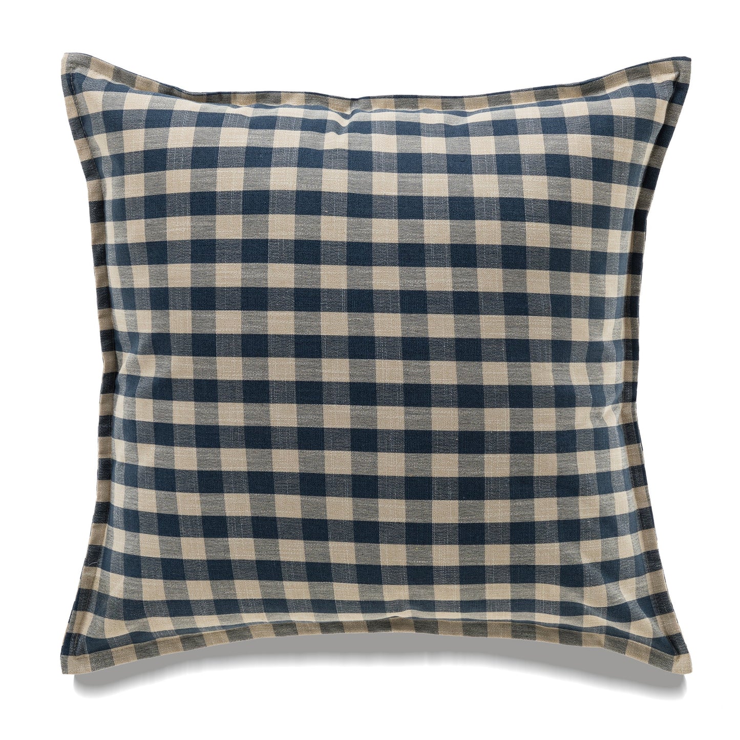 Square Indigo And Beige Buffalo Check With Feather Down Insert Pillow