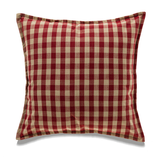 Square Red And Beige Buffalo Check With Feather Down Insert Pillow