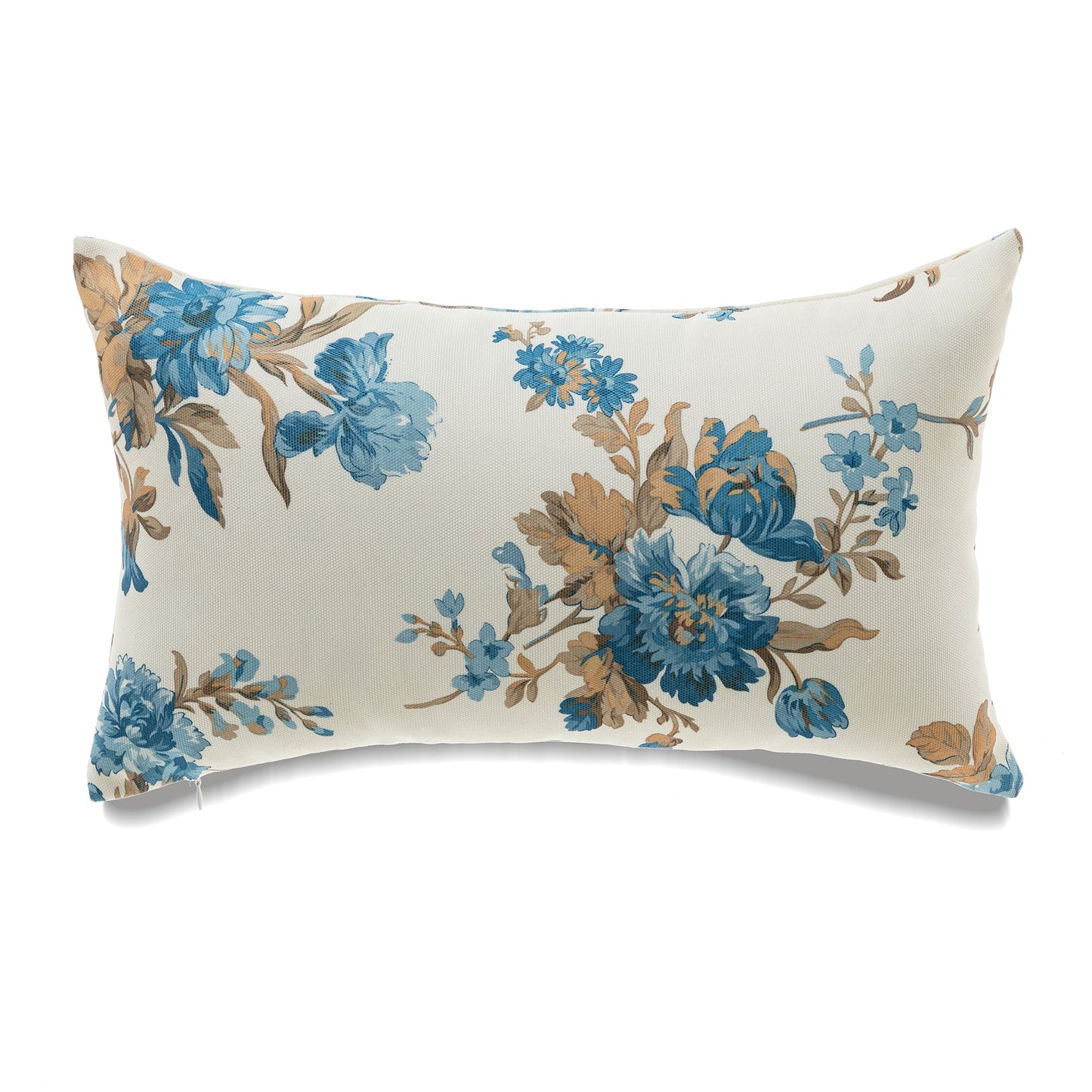 Blue And Brown Florals On Ivory With Microgel Feather-Like Insert Pillow