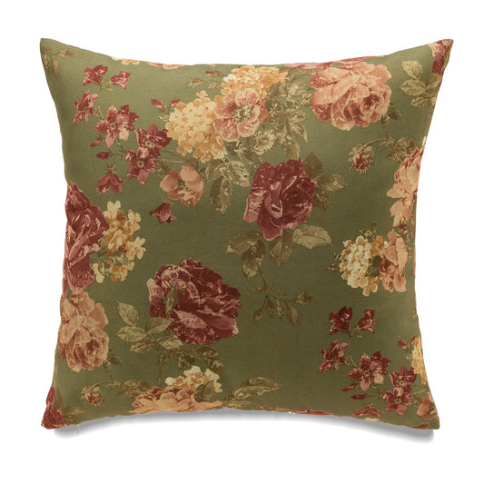 Square Florals On Green With Microgel Feather-Like Insert Pillow