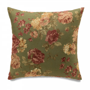 Square Florals On Green With Feather Down Insert Pillow