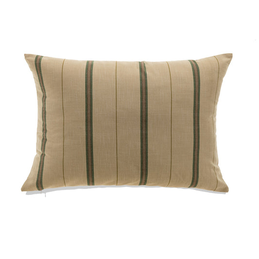 French Stripe Green On Beige With Feather Down Insert Pillow