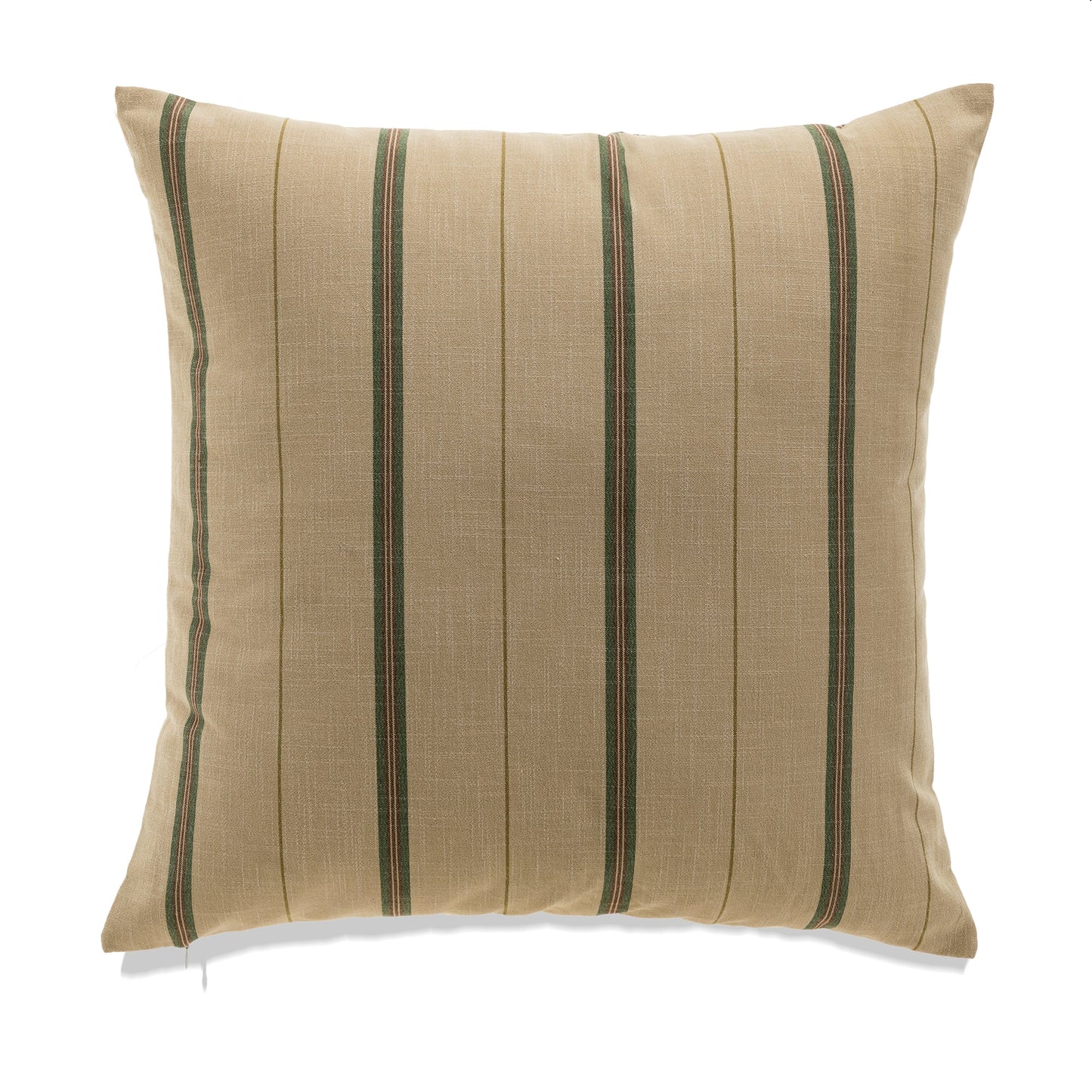 Beige With Green French Stripe And Feather Down Insert Pillow