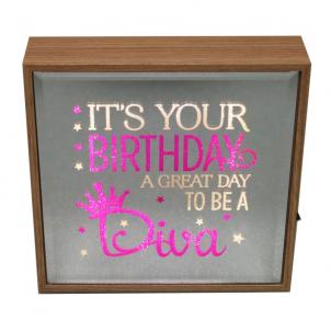 Reflection Art Led Lit With Text- Birthday Diva Block Sign