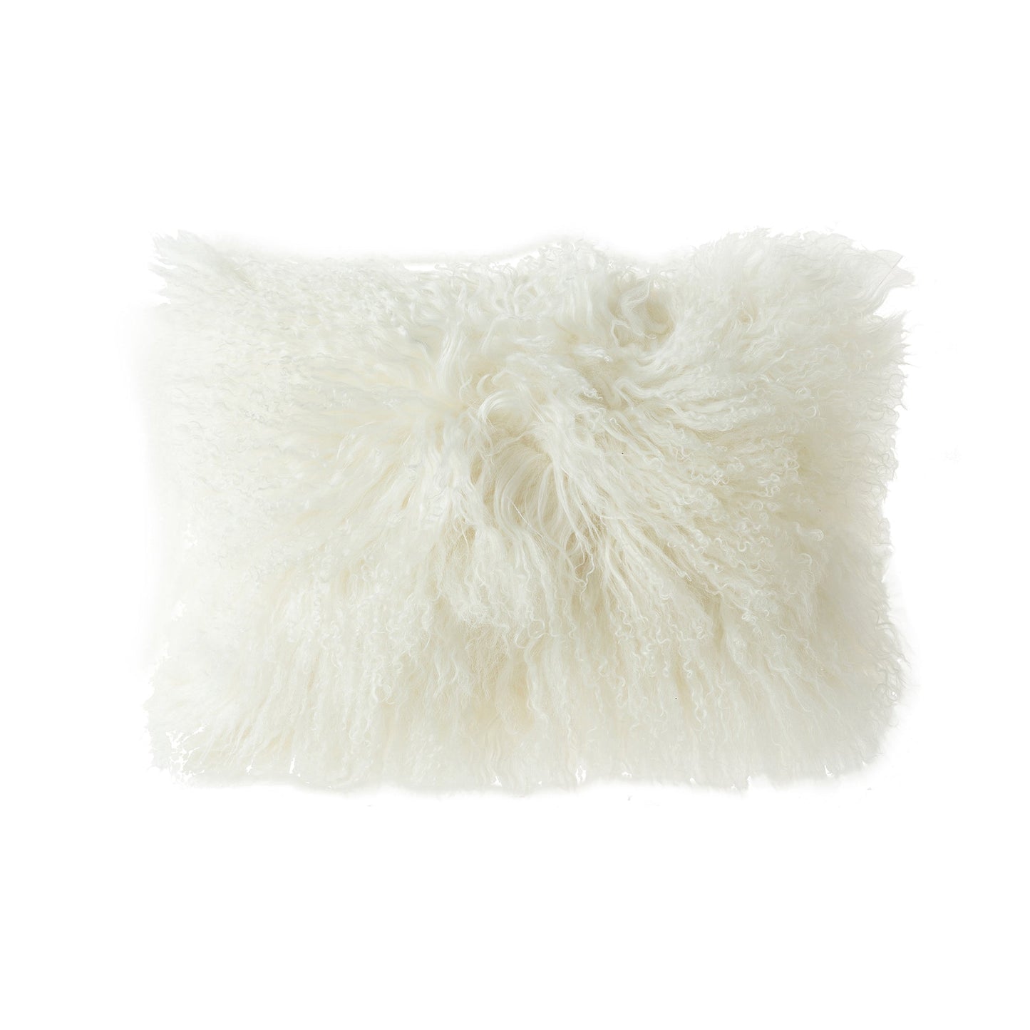 White Mongolian Lamb Fur Lumbar With Feather Insert Pillow