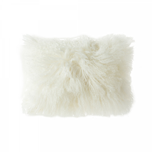 White Mongolian Lamb Fur Lumbar With Feather Insert Pillow